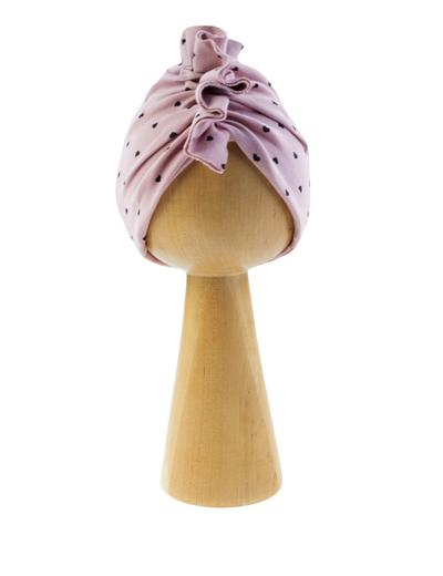 Różowa czapka niemowlęca dziewczęca w serduszka typu turban
