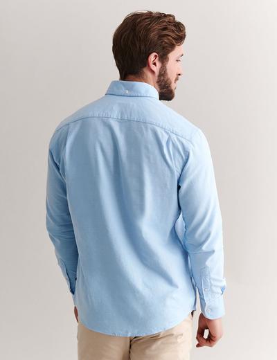 Bawełniana koszula męska z długim rękawem - niebieska