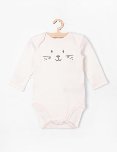 Body niemowlęce z długim rękawem -białe z kotkiem 100% bawełna