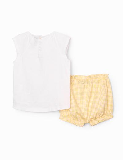 Komplet dziewczęcy  - biały  t-shirt we wzorki i żółte spodenki