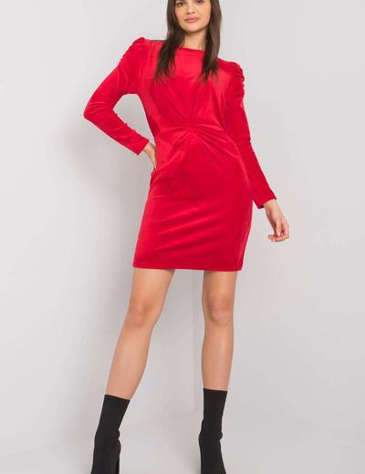 Czerwona sukienka welurowa z długim rękawem Ellara