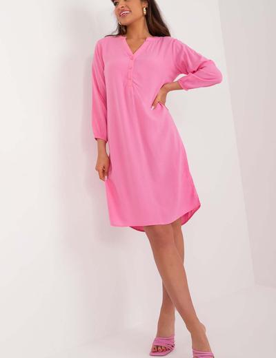Koszulowa sukienka różowa z długim rękawem