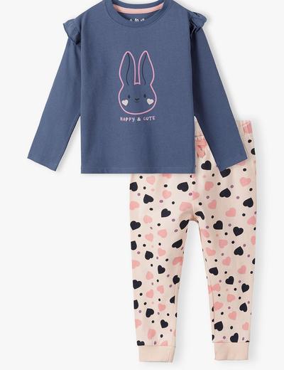 Dwuczęściowa piżama dla dziewczynki - bluzka z długim rękawem + długie spodnie w króliczki - kolorowa