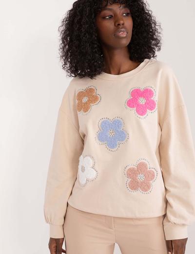 Bawełniana bluza beżowa damska w kwiaty