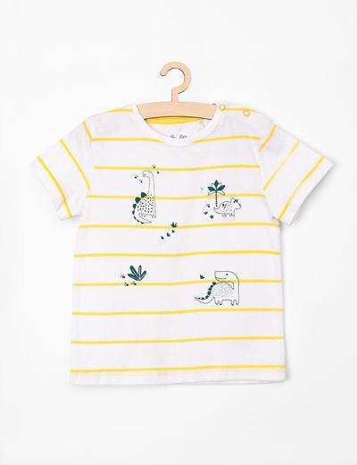 T-Shirt niemowlęcy biały w żółte paski- Dino