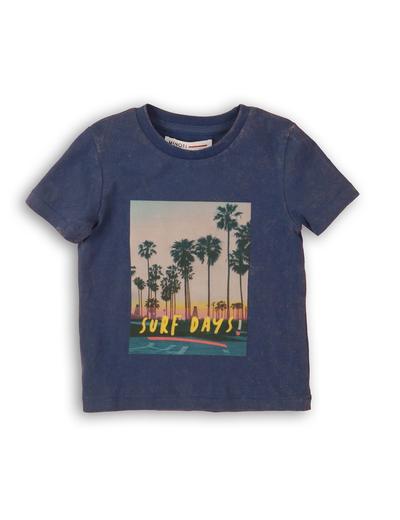 Bawełniany t-shirt chłopięcy z palmami - granatowy