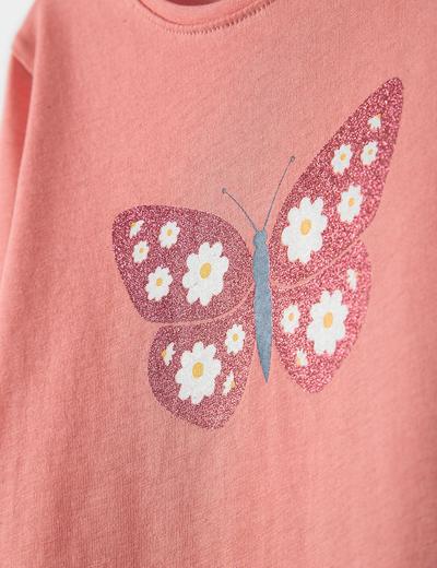 Bawełniana bluzka dziewczęca - różowa z motylkiem