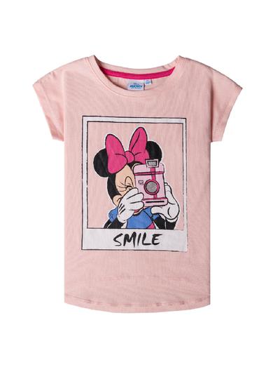 Różowa koszulka dziewczęca z bawełny Myszka Minnie