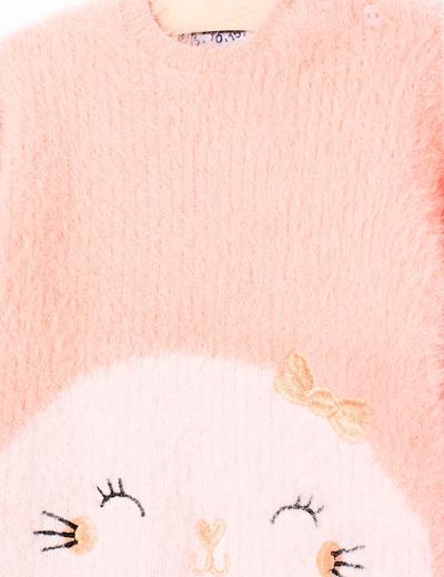 Różowy włochaty sweter dla niemowlaka z motywem foki
