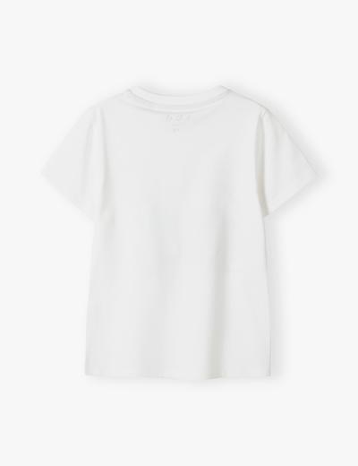 Biały t-shirt dla chłopca bawełniany z nadrukiem