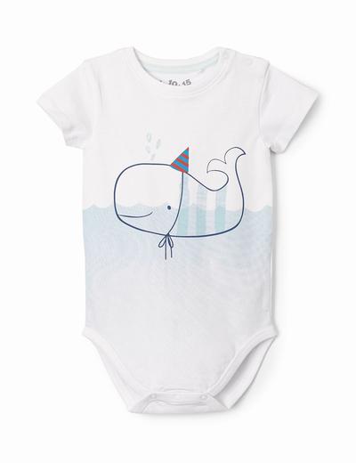 Białe body niemowlęce z krótkim rękawem z wielorybem