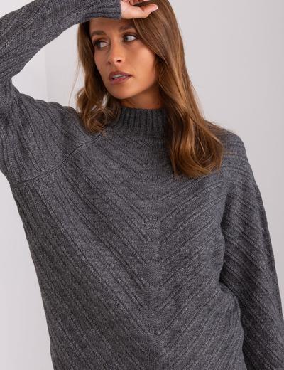 Ciemnoszary długi sweter oversize z półgolfem