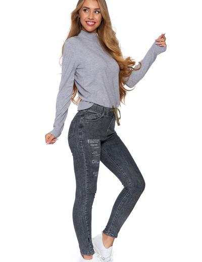 Spodnie damskie jeansowe z praktycznym wiązaniem - szare