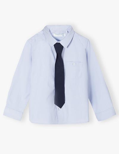 Niebieska koszula w prążki slim chłopięca z krawatem
