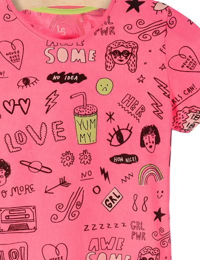 T-shirt dla dziewczynki- różowa z nadrukami