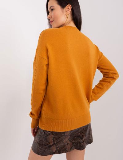 Sweter z warkoczami o luźnym kroju ciemny żółty