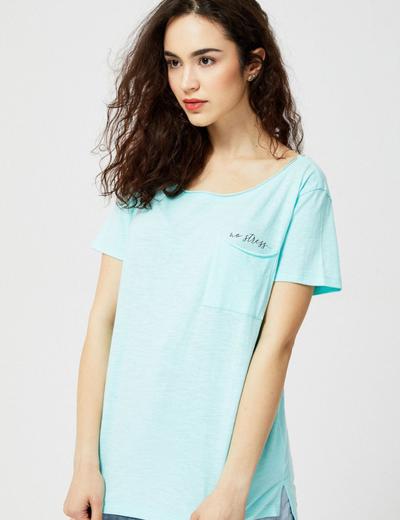 T-shirt damski bawełniany z kieszonką- niebieski