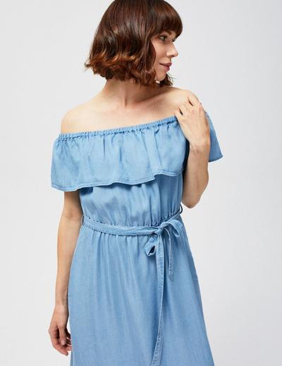 Niebieska sukienka z lyocellu - trapezowy króju