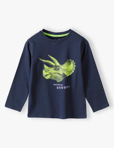 Bluzka bawełniana dla chłopca granatowa z dinozaurem