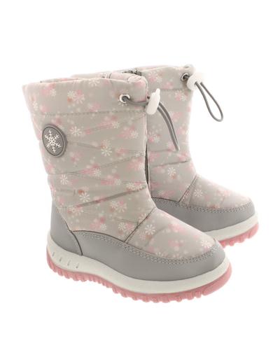 Szare buty zimowe dla dziewczynki w kwiatki