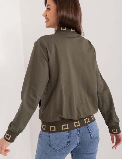 Khaki pikowana bluza damska bomberka z suwakiem