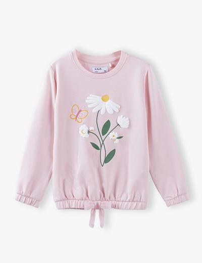 Bluza dresowa dziewczęca z kwiatkiem - różowa