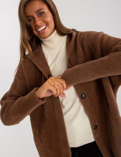 Brązowy damski płaszcz damski alpaka z kapturem Carolyn