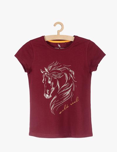 T-shirt dziewczęcy - bordowy z koniem