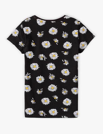 T-shirt dziewczęcy w kwiatki - czarny