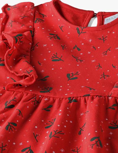 Czerwona sukienka  dzianinowe z motywem świątecznym