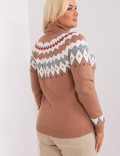 Ciemnobeżowy damski sweter plus size we wzory