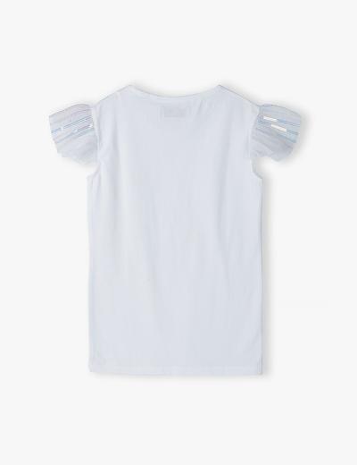 T- shirt dziewczęcy - biały z ozdobną tiulową falbanką
