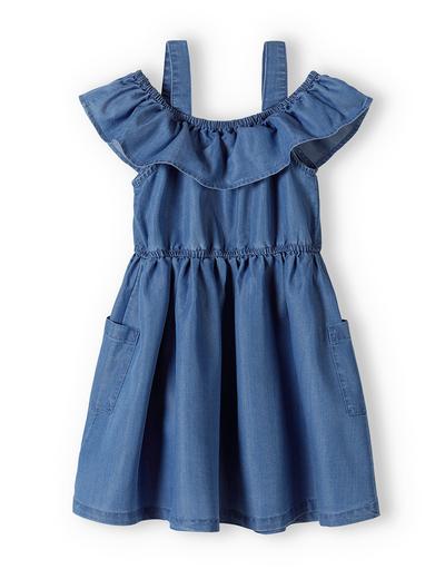 Niebieska sukienka dziewczęca lyocell z falbanką