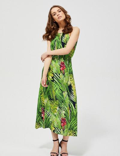 Sukienka damska z motywem roślinnym -zielona