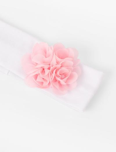 Opaska na głowę- biała z różowym kwiatkiem