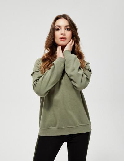 Bluza dresowa damska z ażurowym zdobieniem - zielona