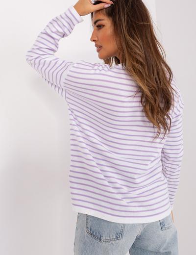 Biało-jasnofioletowy sweter oversize z wełną