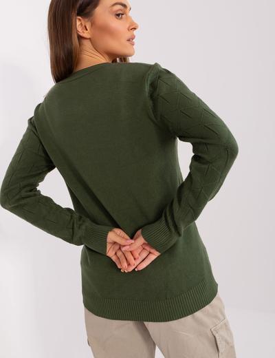 Khaki damski sweter klasyczny we wzory