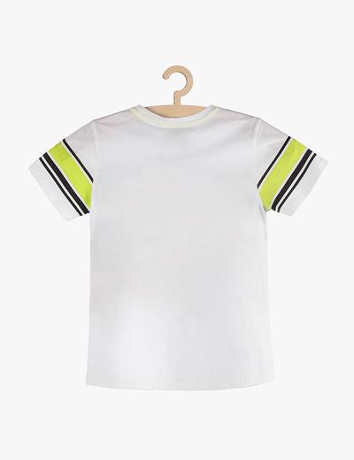 T-Shirt chłopięcy biały z kolorowymi nadrukami