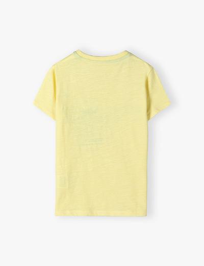 Dzianinowy T-shirt z napisem - żółty