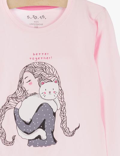 Piżama dla dziewczynki- różowa z dziewczynką z kotem