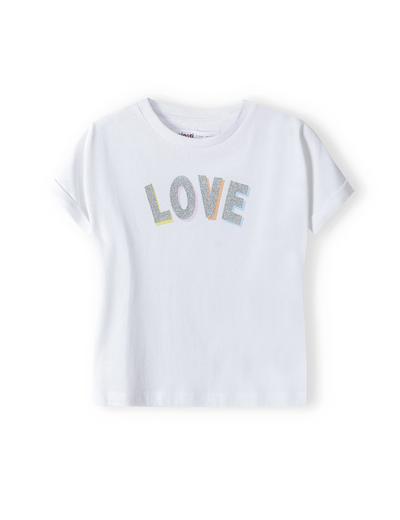 Biała koszulka bawełniana niemowlęca z napisem Love
