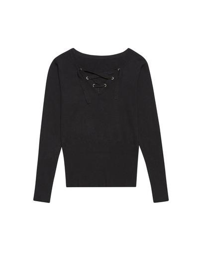Sweter z ozdobny dekoltem  - czarny