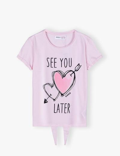 Różowy wiązany t-shirt dla dziewczynki