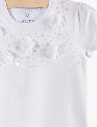 Elegancki t-shirt dla dziewczynki z aplikację 3D- biały
