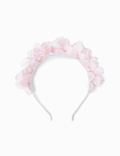 Opaska do włosów  dla dziewczynki z kwiatkami - różowa