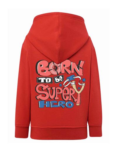 Czerwona chłopięca rozpinana bluza z kapturem Born to be superhero