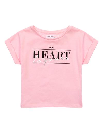 Różowy t-shirt dzianinowy dla dziewczynki z napisem