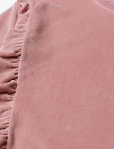 Różowa welurowa bluza dresowa z falbankami