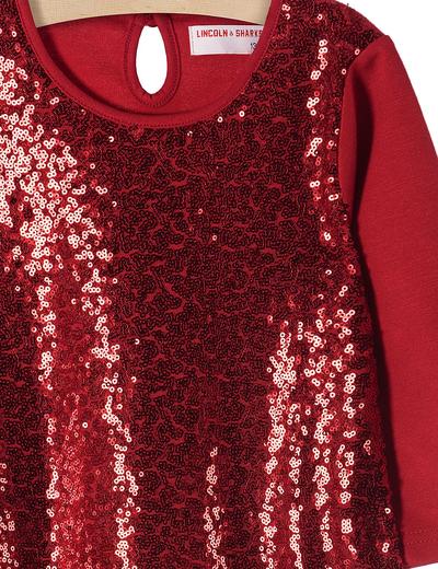 Elegancka świąteczna sukienka dla dziewczynki- czerwona z cekinami z przodu